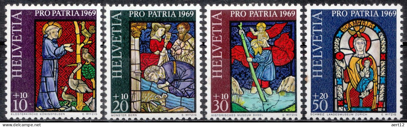 1969, Switzerland, Pro Patria, Art, Biblical Accounts, Religion, Saints, Stained-glass, MNH(**), Mi: 902-905 - Vetri & Vetrate