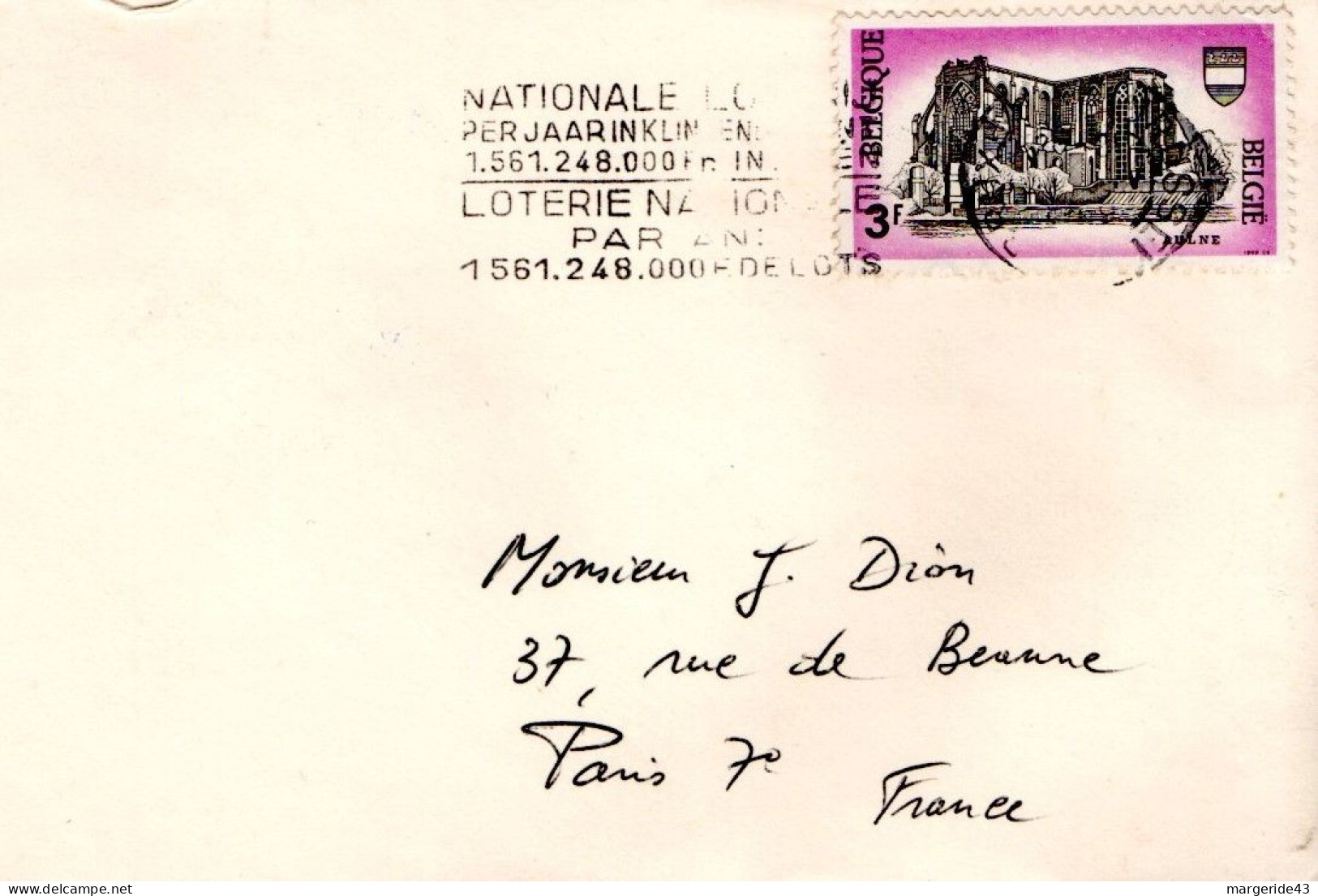 BELGIQUE SEUL SUR LETTRE POUR LA FRANCE 1969 - Brieven En Documenten