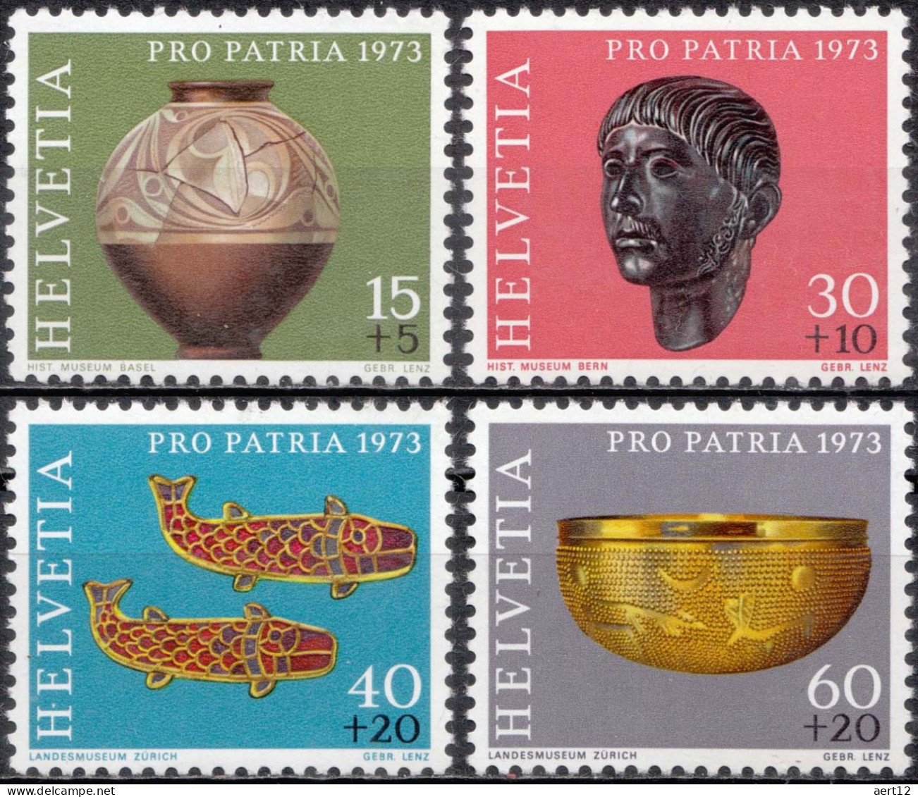 1973, Switzerland, Pro Patria, Archaeology, Art, Jewelery, Golden Objects, Sculptures, MNH(**), Mi: 996-999 - Neufs