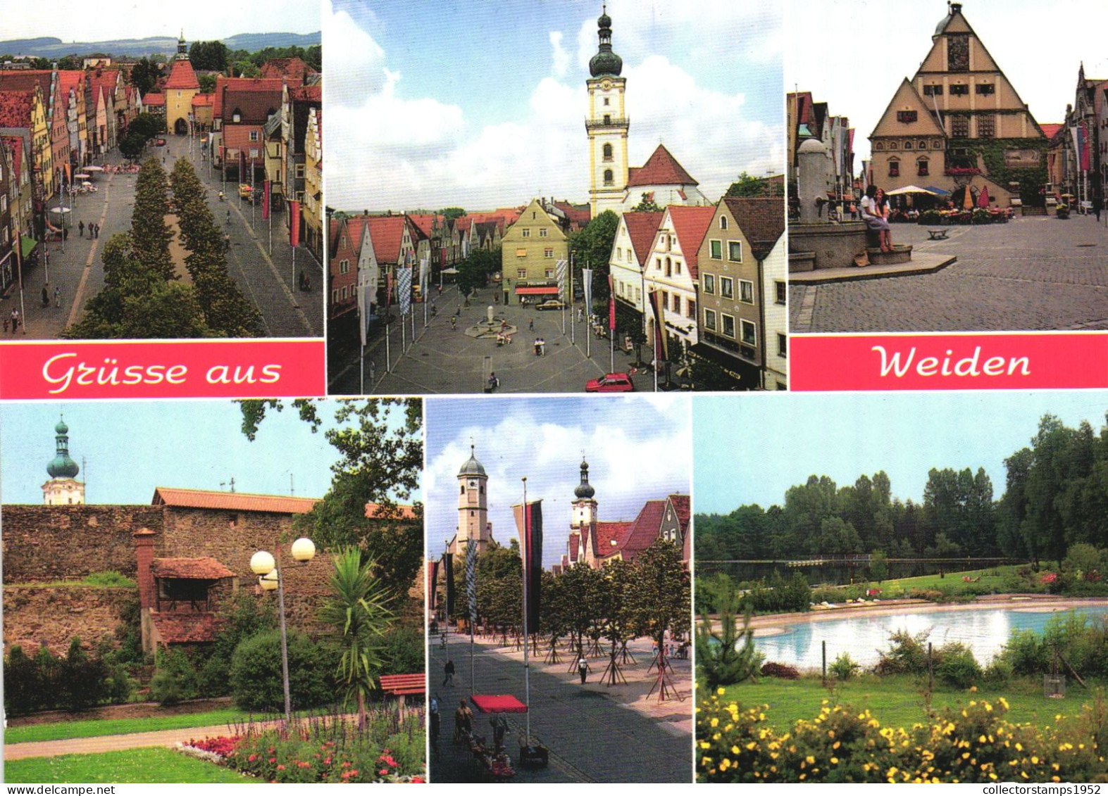 WEIDEN, BAVARIA, MULTIPLE VIEWS, ARCHITECTURE, PARK, LAKE, TERRACE, FLAG, CAR, GERMANY, POSTCARD - Weiden I. D. Oberpfalz