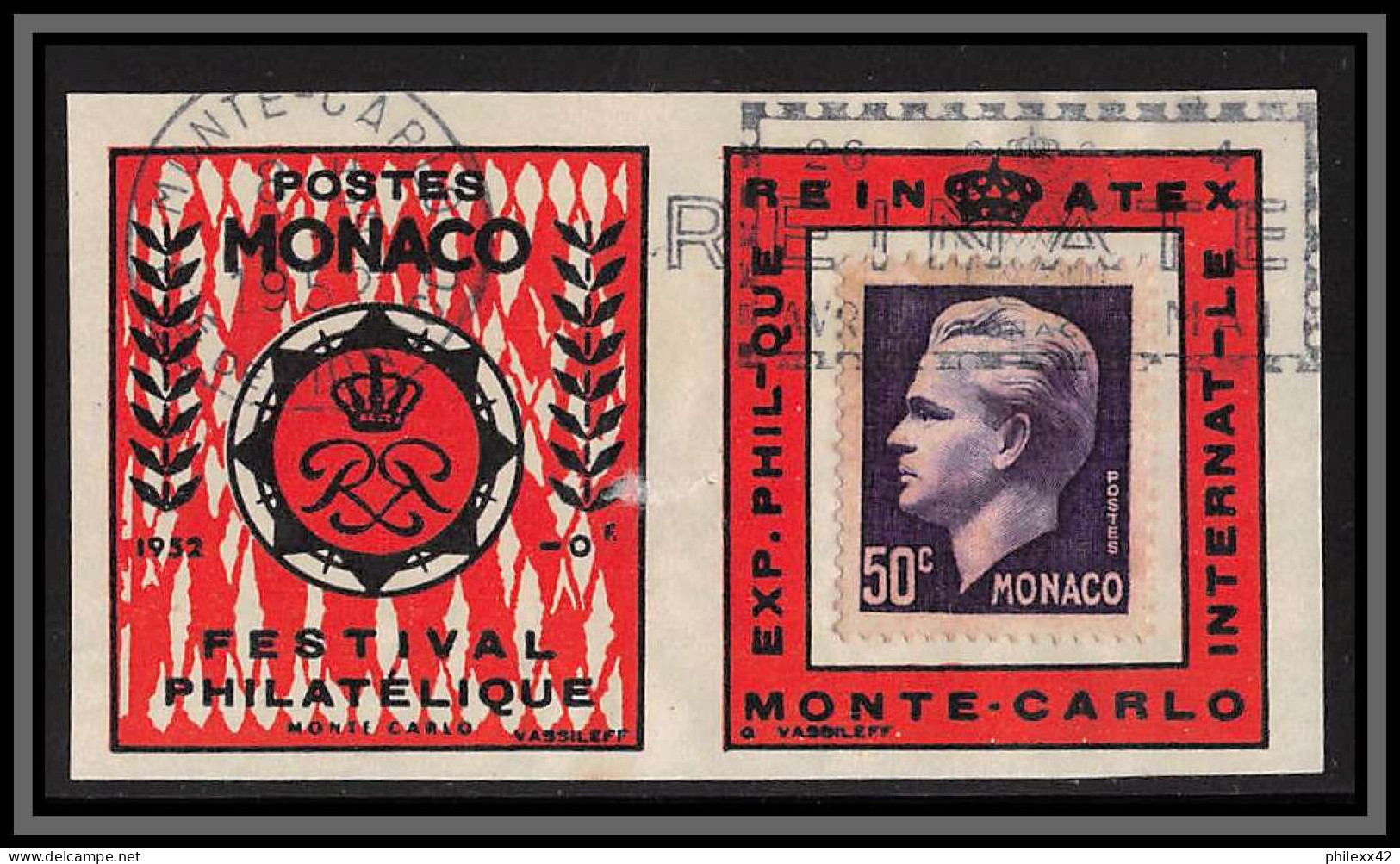 74961 N°344 Prince Raigner III Vignette REINATEX 1952 Porte Timbre Stamp Holder Oblitéré Monaco Monte Carlo - Covers & Documents