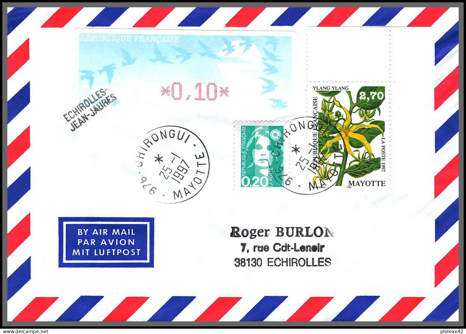 74097 Mixte Atm Marianne Bicentenaire 1997 Chirongui Mayotte Griffe Echirolles Isère Lettre Cover Colonies  - Storia Postale