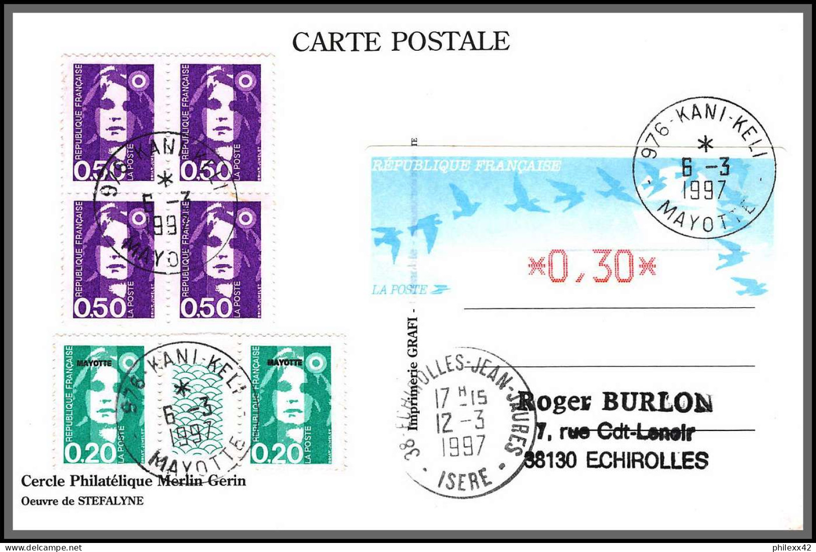 74306 Mixte Atm Briat 6/3/1997 Kani-Kéli Mayotte Echirolles Isère France Carte Postcard Colonies - Brieven En Documenten