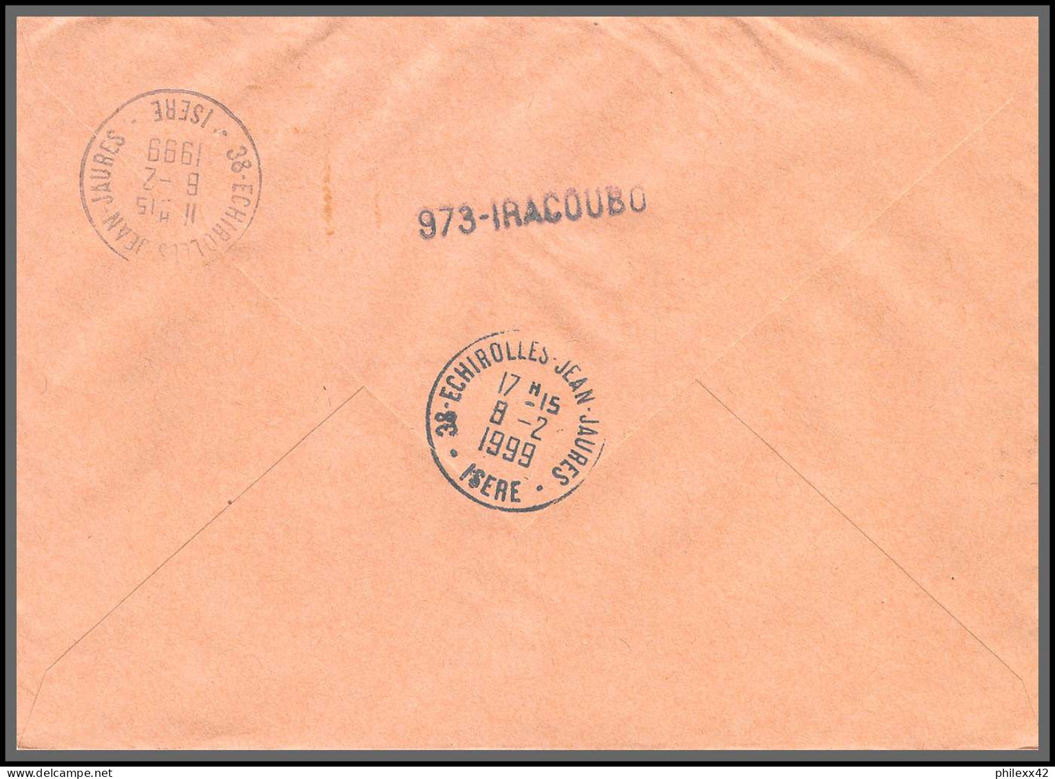 74465 Mixte Briat Luquet Mayotte St Pierre 30/1/1998 Iracoubo Griffe Guyane Echirolles Isère Lettre Cover Colonies - 1989-1996 Bicentenial Marianne