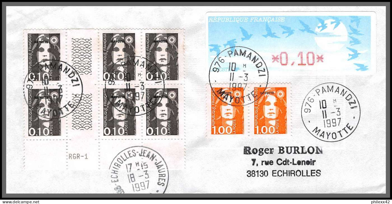 74019 Mixte Marianne Bicentenaire 11/3/1997 Pamandzi Mayotte Echirolles Isère Lettre Cover Colonies  - Briefe U. Dokumente