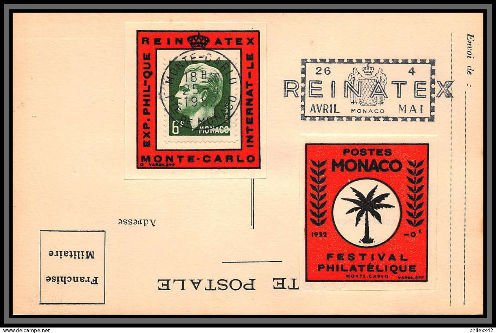 74926 (1) REINATEX 1952 joli lot collection vignette porte timbre stamp holder lettre cover Monaco france italia