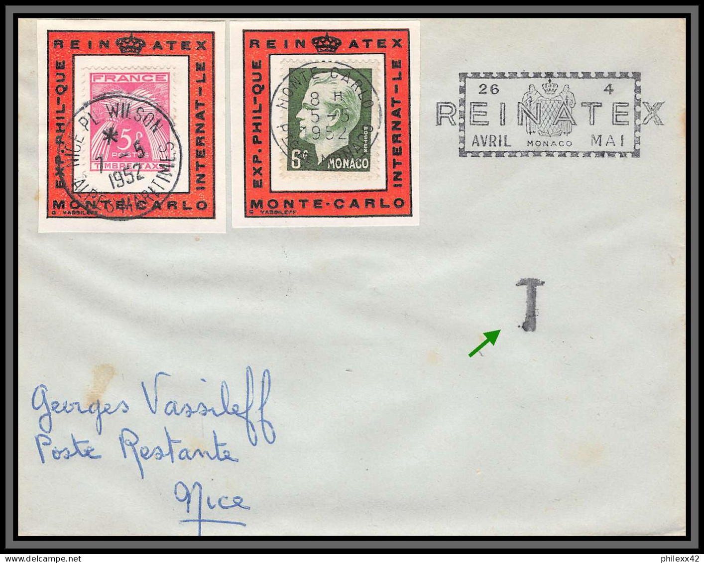 74926 (4) REINATEX 1952 Joli Lot Collection Vignette Porte Timbre Stamp Holder Lettre Cover Monaco France Italia - Cartas & Documentos