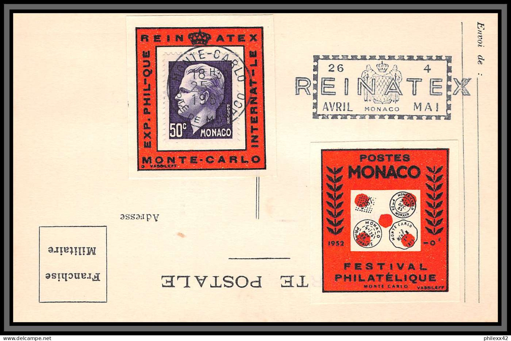 74926 (4) REINATEX 1952 joli lot collection vignette porte timbre stamp holder lettre cover Monaco france italia