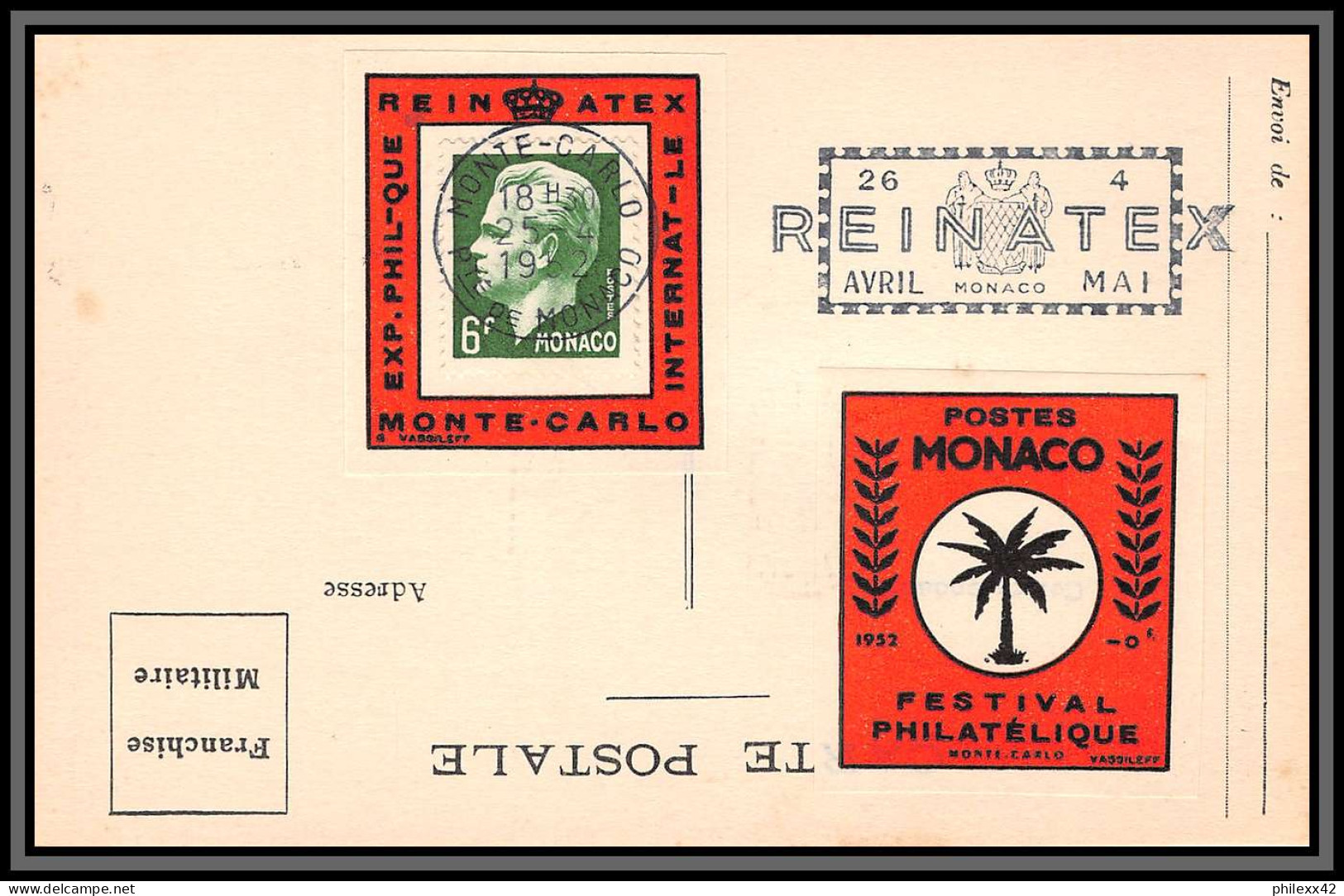 74926 (6) REINATEX 1952 joli lot collection vignette porte timbre stamp holder lettre cover Monaco france italia