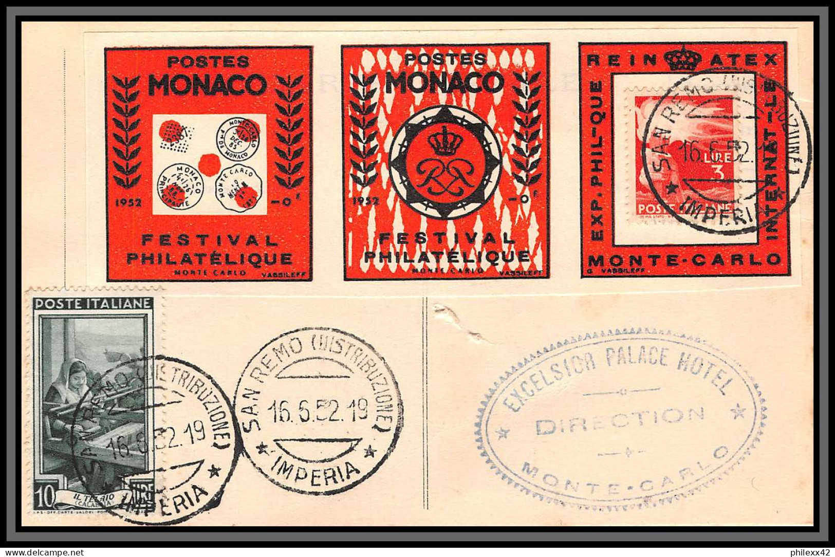 74926 (6) REINATEX 1952 joli lot collection vignette porte timbre stamp holder lettre cover Monaco france italia