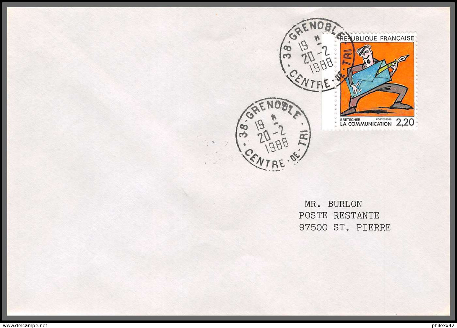 74922 2503/2514 la communication 20/2/1988 saint pierre et miquelon mixte taxe taxée insectes beetle grenoble 12 lettres