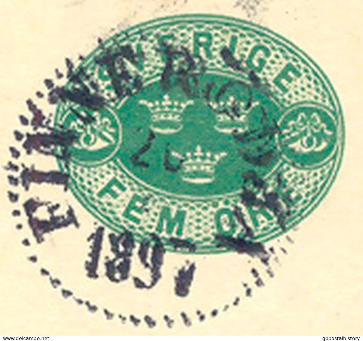 SCHWEDEN 20.4.1897, "FINNERÖDJA" K1 A. 5 (FEM) Öre Grün GA-Postkarte, Kab.    SWEDEN VILLAGE POSTMARKS - 1885-1911 Oscar II