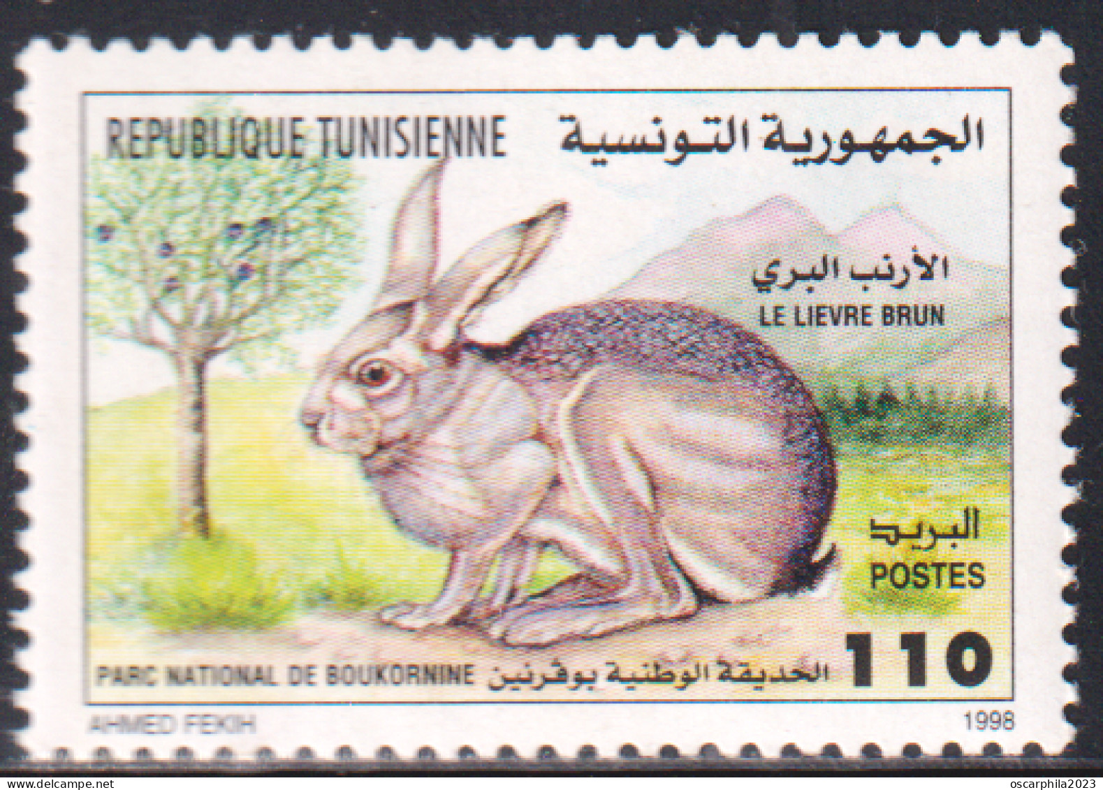 1998-Tunisie-1351- Journée Mondiale De La Diversité Biologique:Parc National Boukornine- Liévre Brun 1V- MNH***** - Conigli