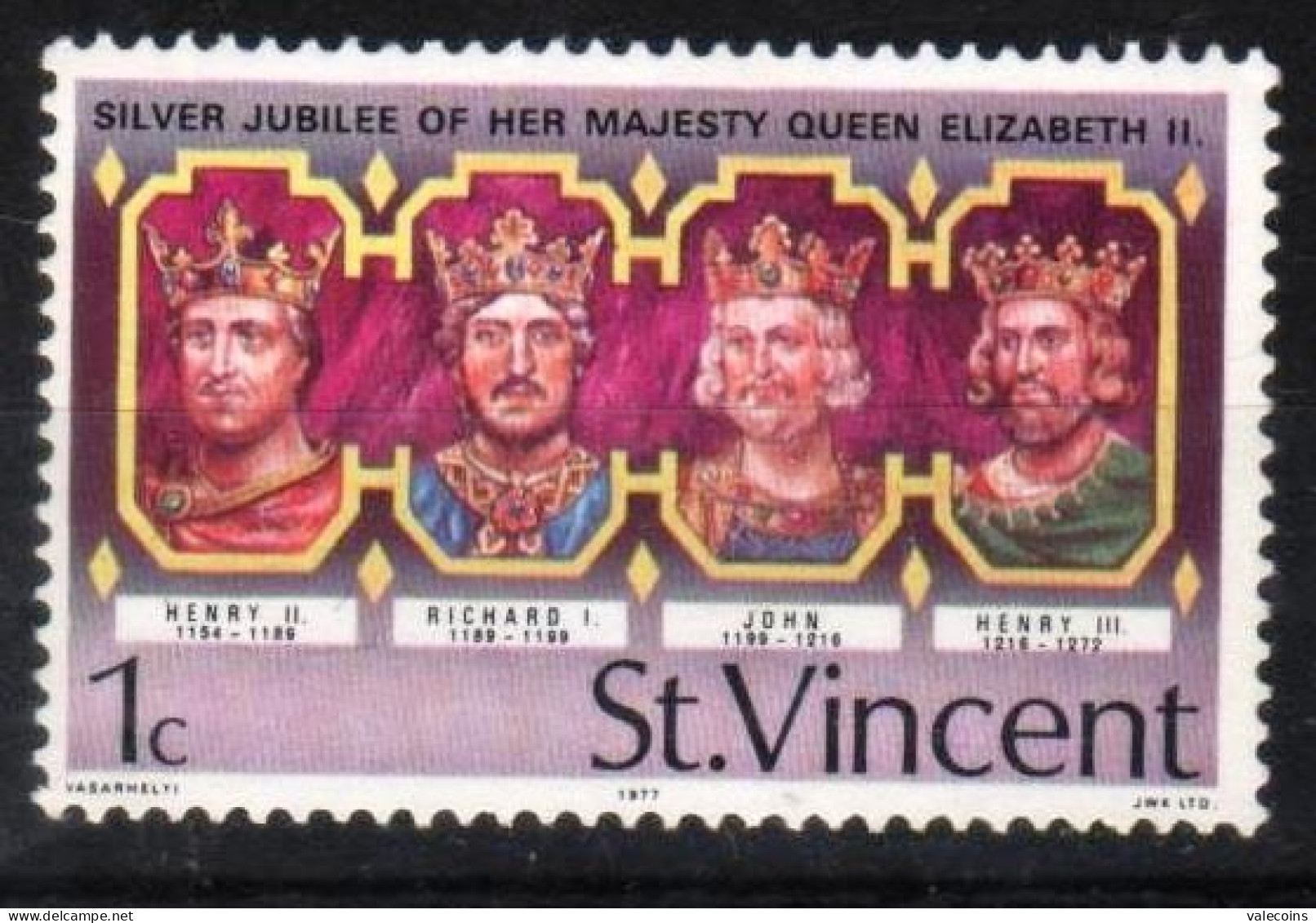 St. Vincent - 1977 - Silver Jubilee - 4 Kings 1c - MNH Stamp          MyRef:F - St.Vincent (...-1979)