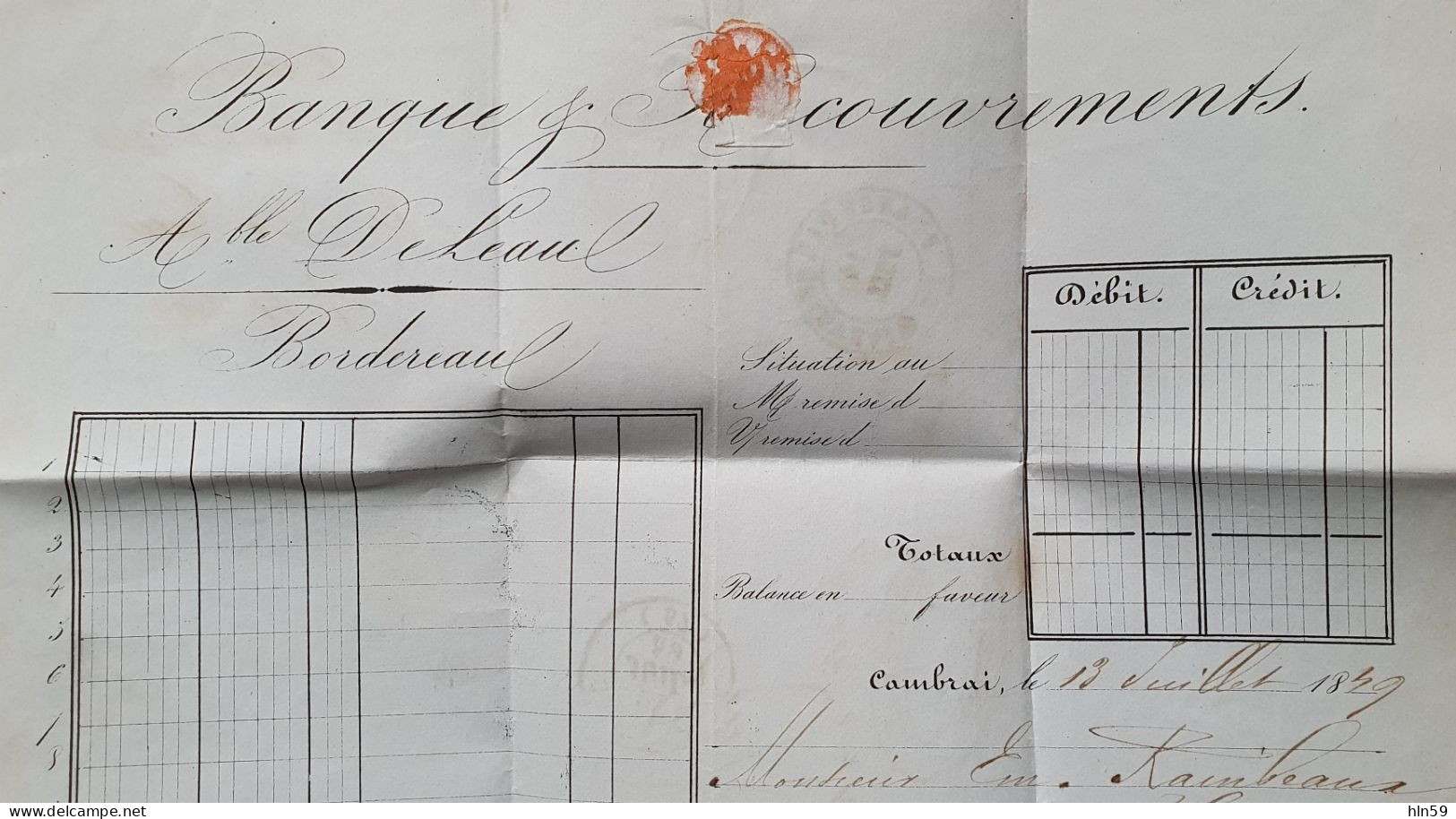 L219 LETTRE 1849 Banque Deleau CAMBRAI à Rainbeaux Poste Restante ST GHISLAIN BELGIQUE Par Valenciennes Et Quievrechain - Non Classificati