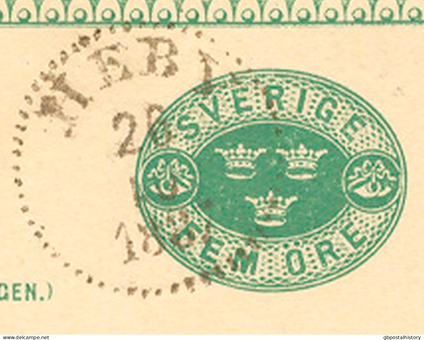 SCHWEDEN 26.10.1887, "HEBY" K1 Klar A. 5 (FEM) Öre Grün GA-Postkarte, Kab.    SWEDEN VILLAGE POSTMARKS - 1885-1911 Oscar II