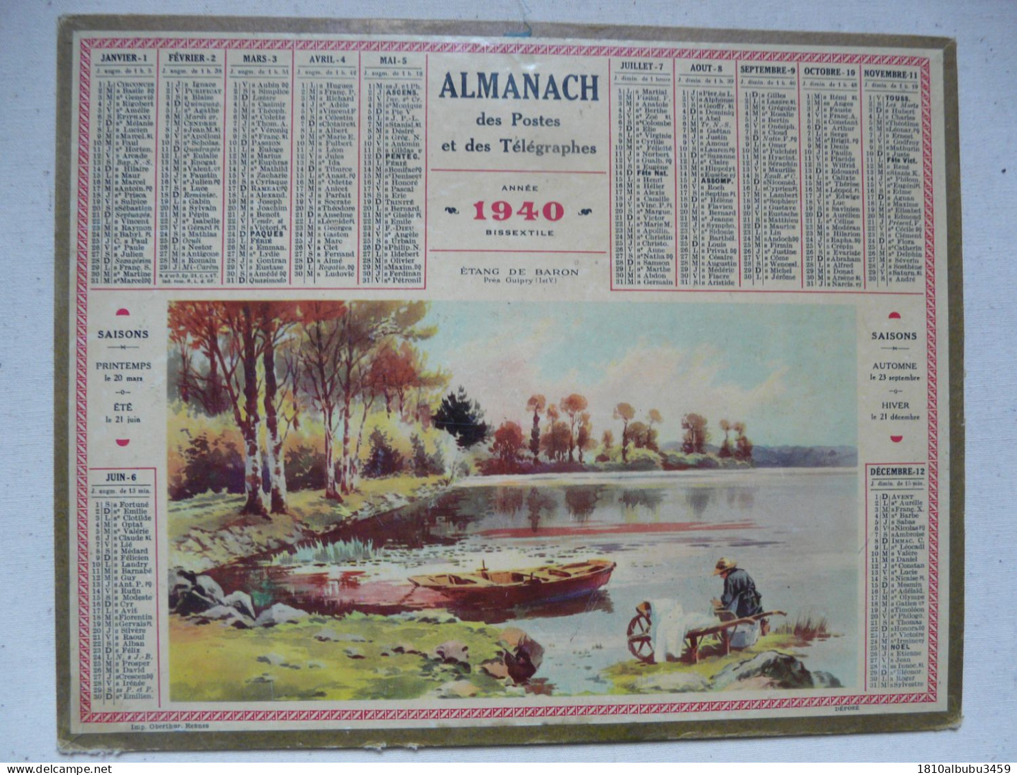 VIEUX PAPIERS - CALENDRIER 1940 - Tamaño Grande : 1921-40