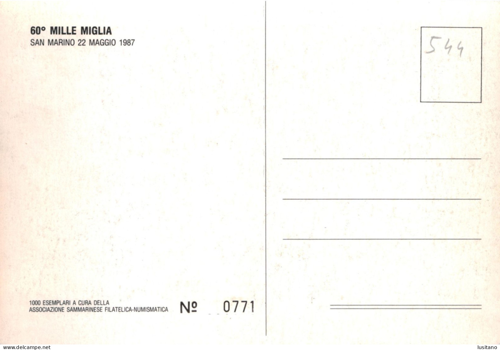 San Marino, 60º Mille Miglia, 1987, Race Racing Rally Car Motorsports Motorsports Card Nº0771 (1000) - Rallye