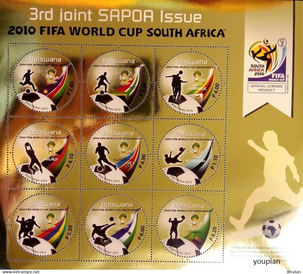 Botswana 2010, SAPOA -  Football World Cup South Africa, MNH Unusual Sheetlet - Botswana (1966-...)