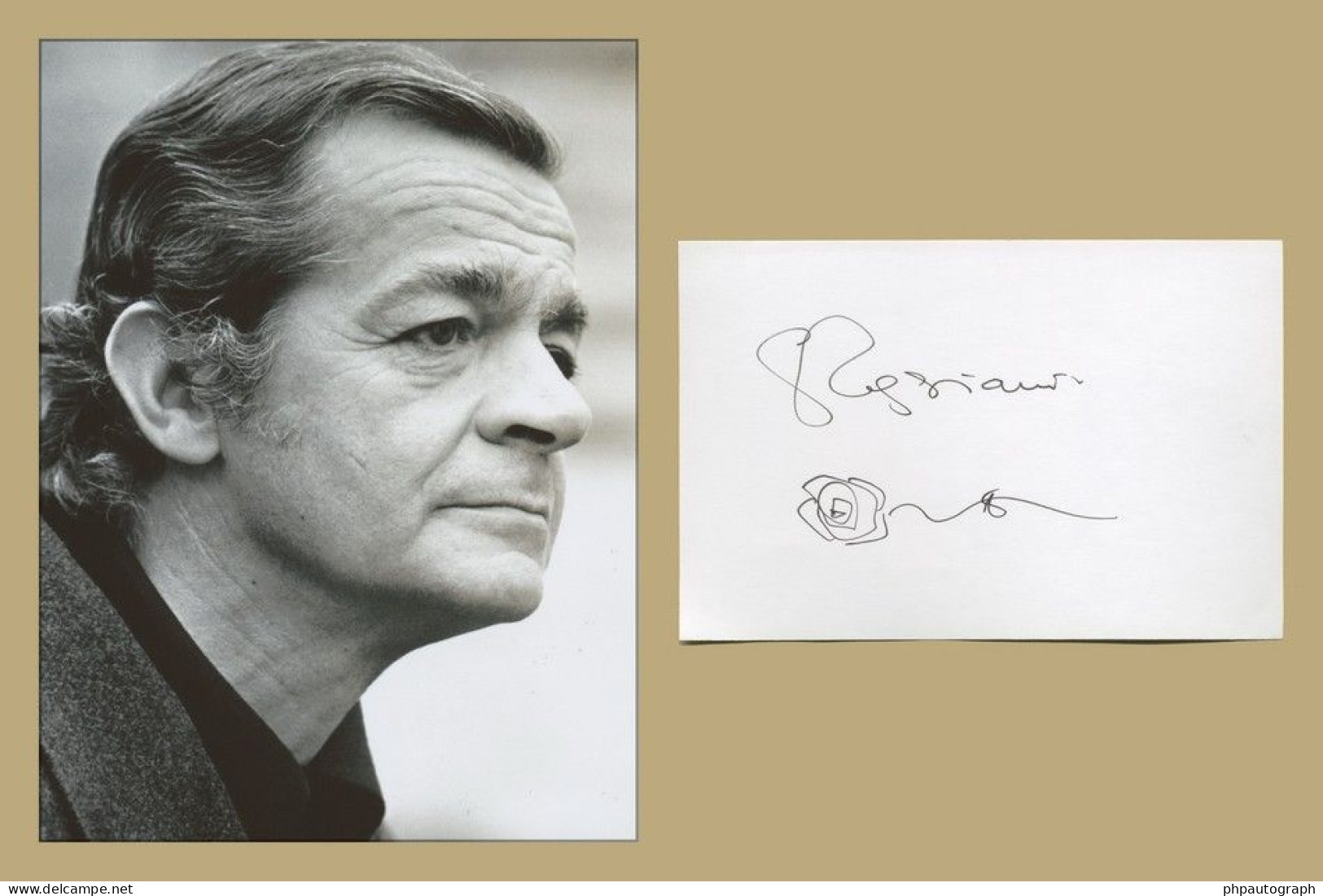 Serge Reggiani (1922-2004) - Jolie Carte Signée + Dessin + Photo - 90s - Zangers & Muzikanten
