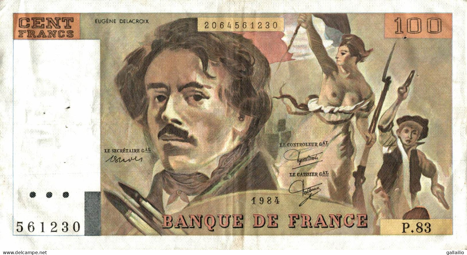 BILLET 100 FRANCS DELACROIX DE 1984 P.83 - 100 F 1978-1995 ''Delacroix''