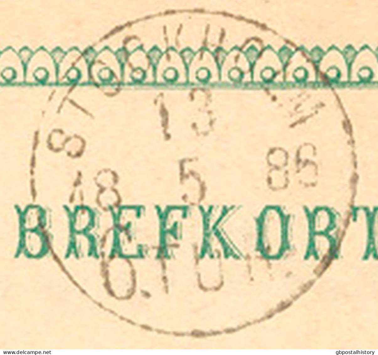 SCHWEDEN 13.5.1886, "KOLBÄCK" Und "STOCKHOLM 6.TUR." Selt. K1 Klar A. 5 (FEM) Öre Grün GA-Postkarte, Pra. - 1885-1911 Oscar II