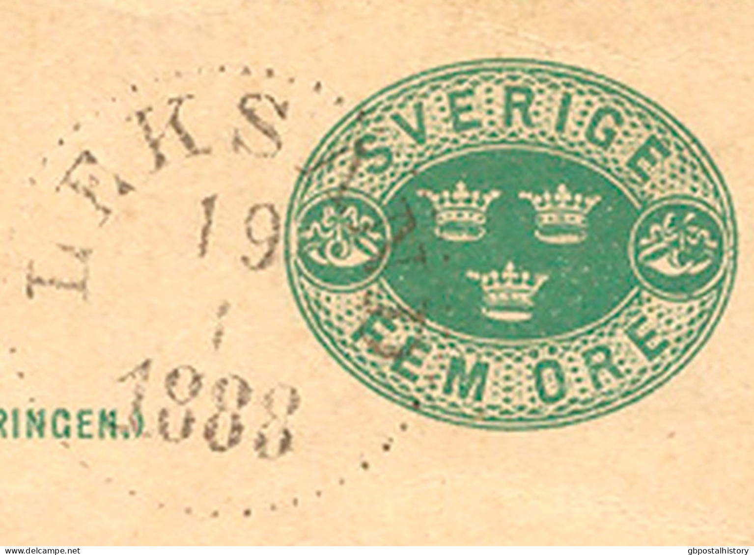 SCHWEDEN 19.1.1888, "LEKSAND" K1 A. 5 (FEM) Öre Grün GA-Postkarte, Bed.-Erhaltung (Mängel)    SWEDEN VILLAGE POSTMARKS - 1885-1911 Oscar II