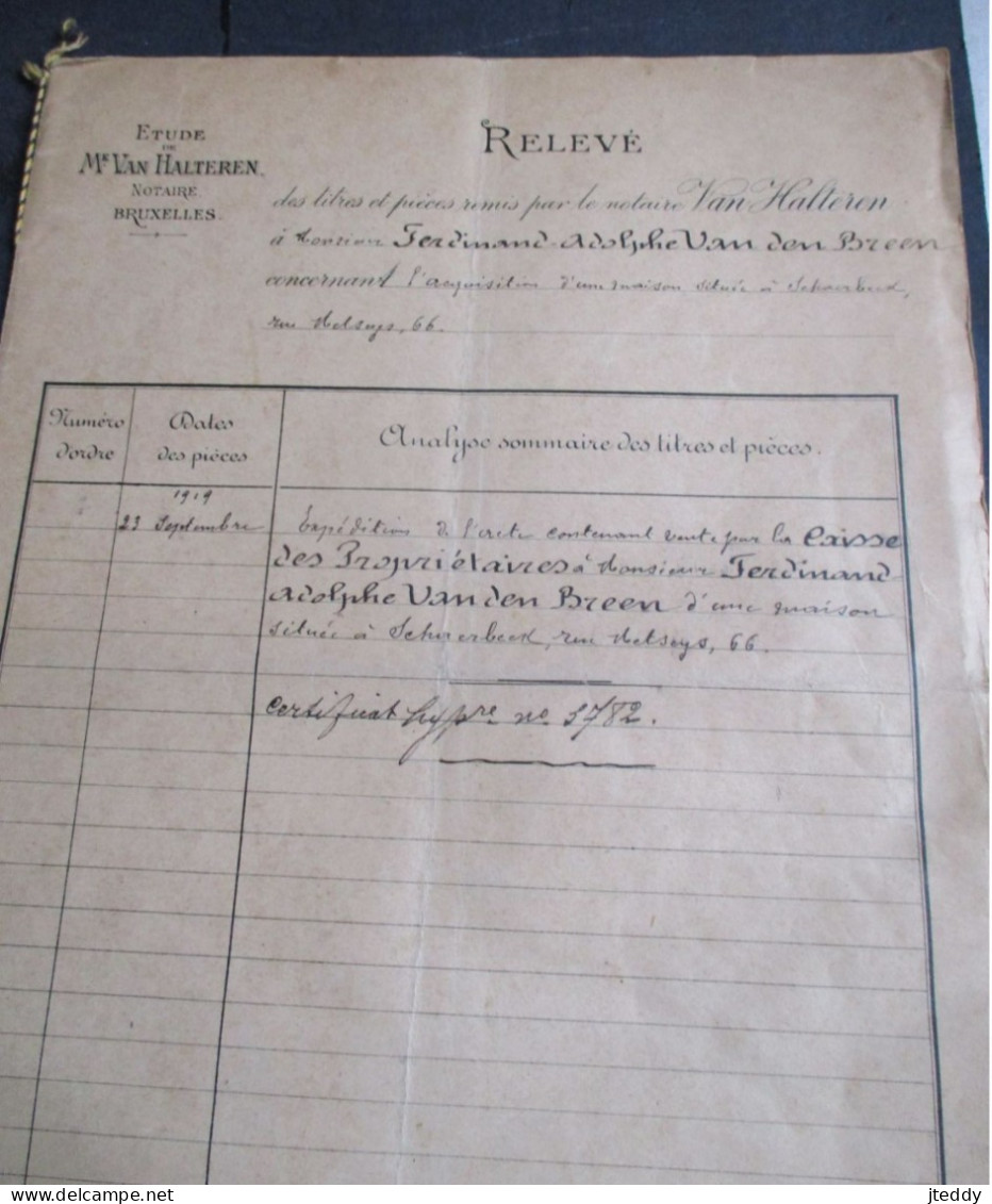 Oude 1929   HANDGESCHREVEN +  Brief  -koop-  Ferdinand  Adolphe  VAN  DEN  BREEN   Maison  Rue  Metseys  SCHAERBEEK - Schaarbeek - Schaerbeek