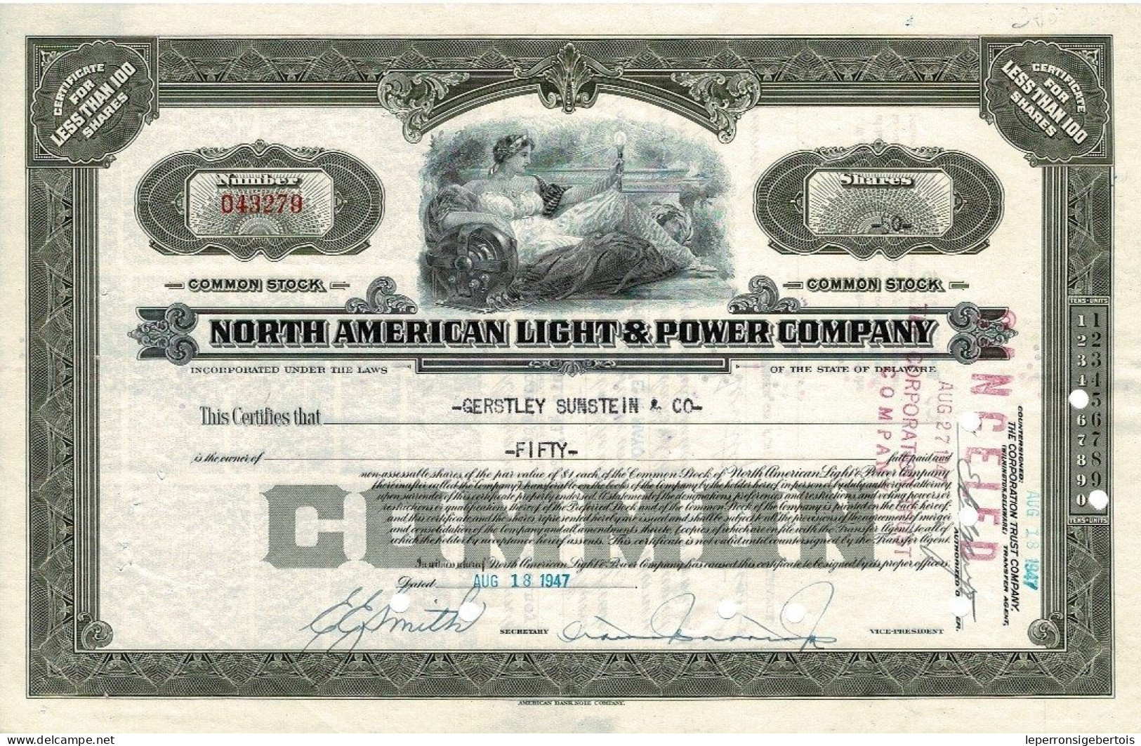 CVA De 1947 - North American Lignt & Power Company - Déco - Electricité & Gaz