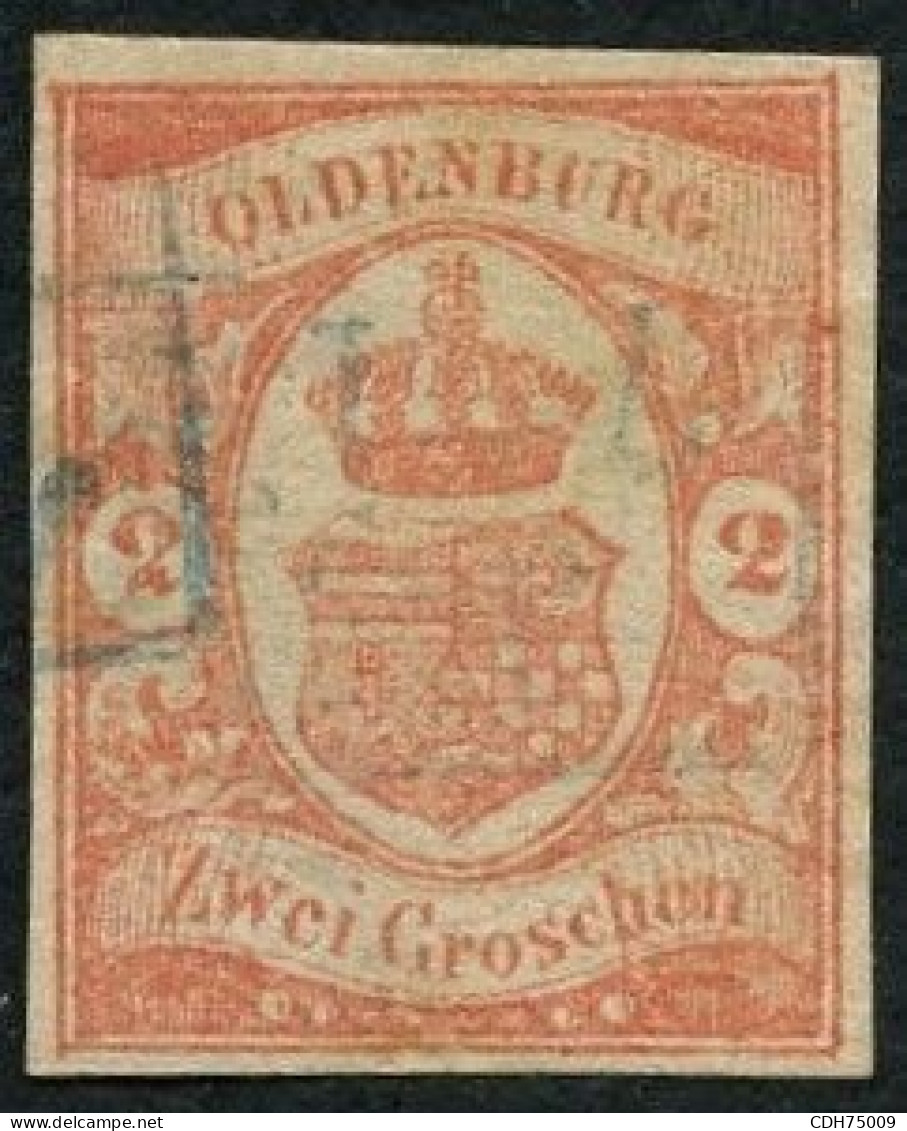 ALLEMAGNE - YV. N°13   2 G. ROUGE ARMOIRIES - OBLITERE - CERTIFICAT BALASSE - Oldenburg