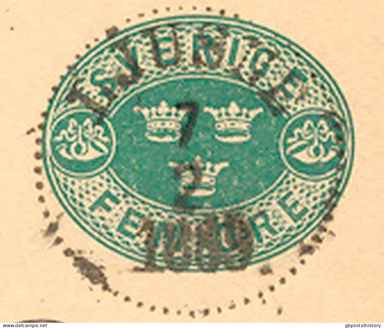 SCHWEDEN 7.2.1889, "LJUSNE" K1 Klar A. 5 (FEM) Öre Grün GA-Postkarte, Kab.    SWEDEN VILLAGE POSTMARKS - 1885-1911 Oscar II