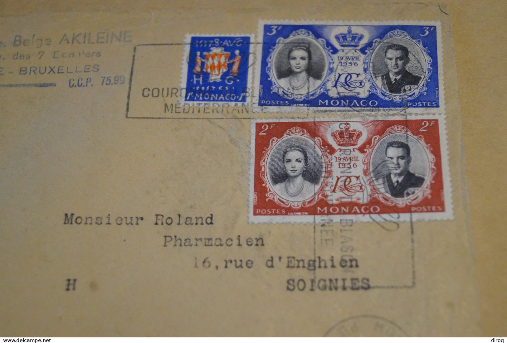 Bel Envoi De Monaco En Belgique,1956,avec 3 Timbres, Belles Oblitérations,pour Collection - Brieven En Documenten