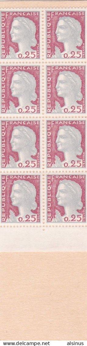 FRANCE - 1960 - MARIANNE DE DECARIS - N° 1263 - 25 C TYPE II - GRIS ET CARMIN - CARNET DE 8 TIMBRES - PUB FRIMATIC - 1960 Maríanne De Decaris