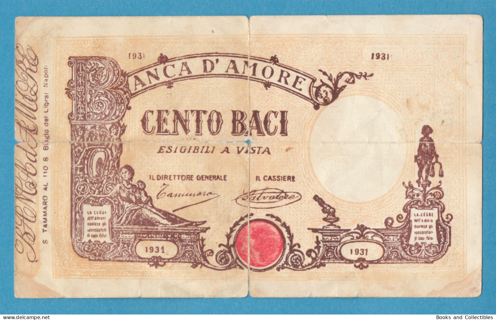 H-0700 * Calendario 1932 18,5 X 11,2 Cm "BANCA D'AMORE CENTO BACI" Salvatore Tammaro Al 110 S. Biagio Dei Librai, Napoli - Klein Formaat: 1921-40