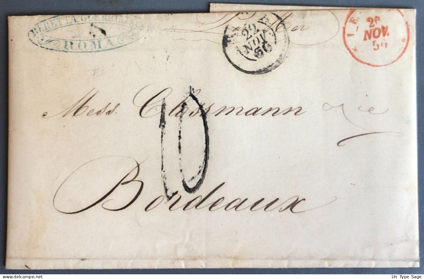 Italie, Lettre De ROME 22.11.1856 Pour Bordeaux, France - (B2150) - Ohne Zuordnung