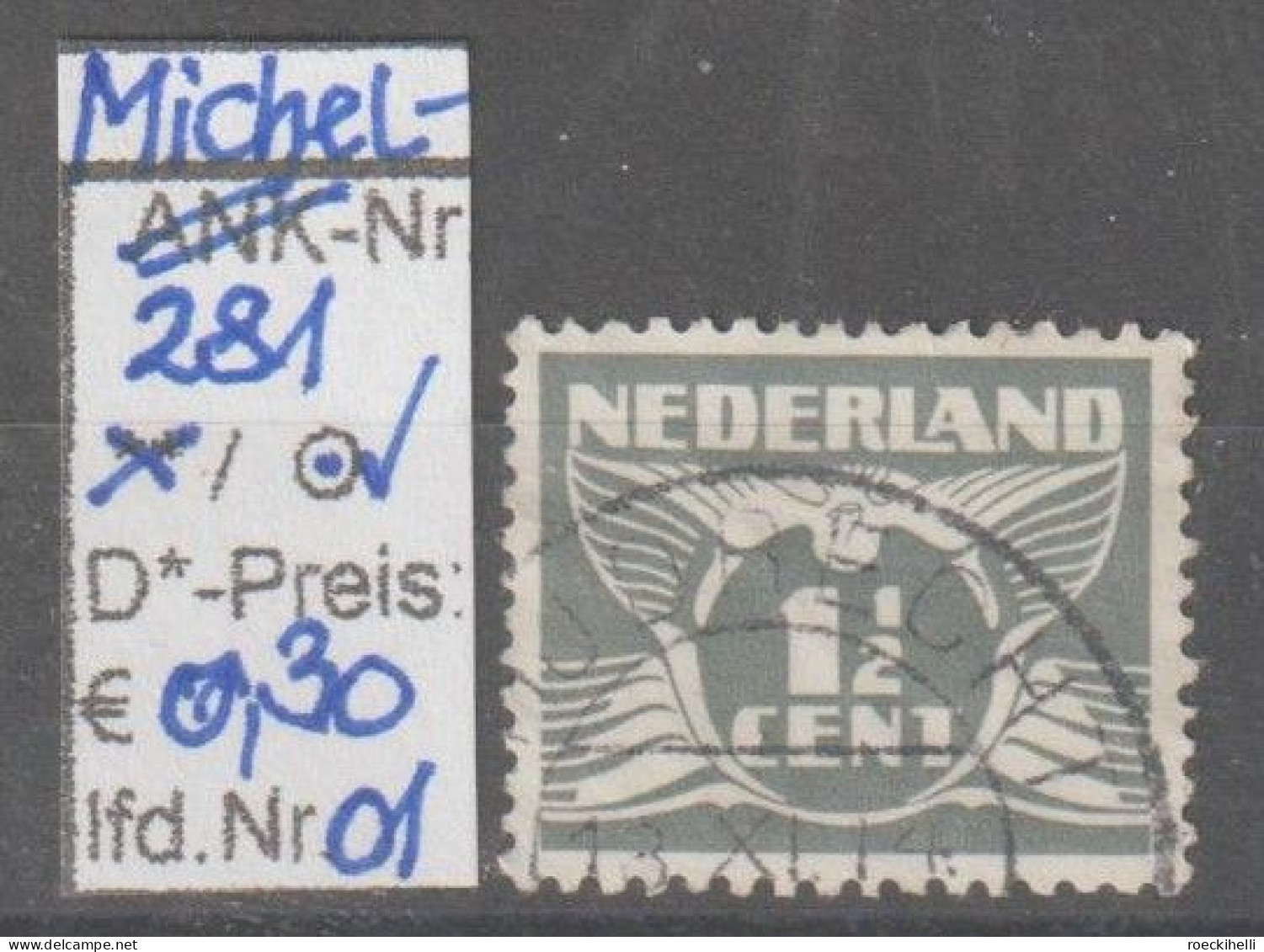 1935 - NIEDERLANDE - FM/DM  "Fliegende Taube" 1 1/2 C Grau - O Gestempelt - S. Scan (281o 01-06 Nl) - Gebruikt