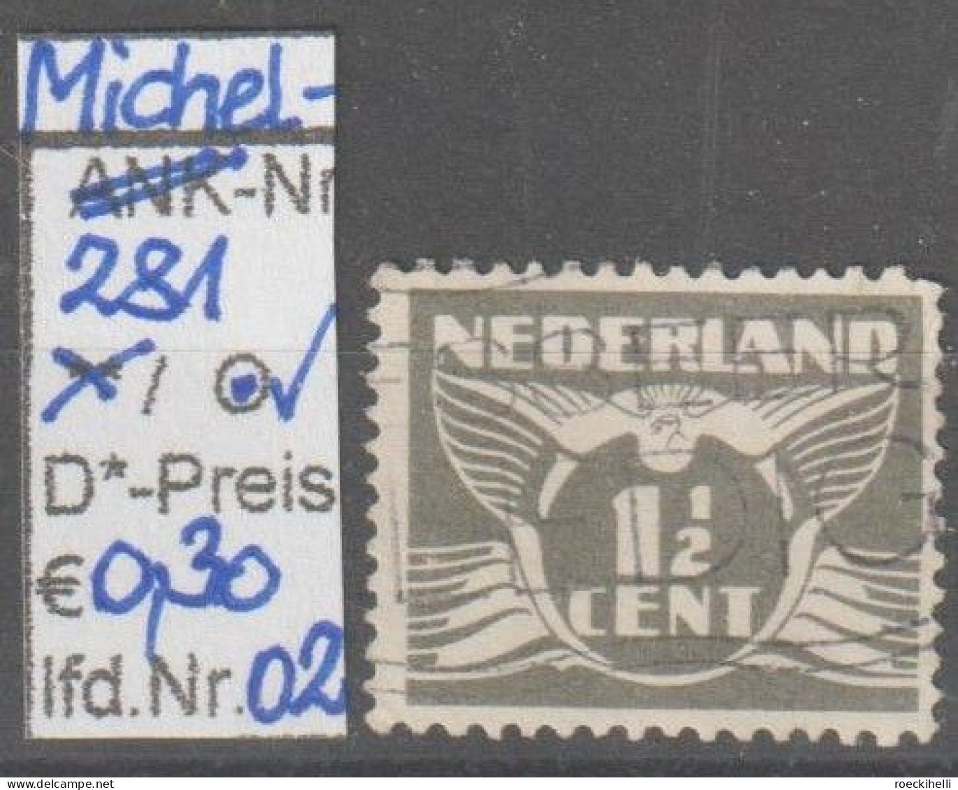 1935 - NIEDERLANDE - FM/DM  "Fliegende Taube" 1 1/2 C Grau - O Gestempelt - S. Scan (281o 01-06 Nl) - Gebruikt