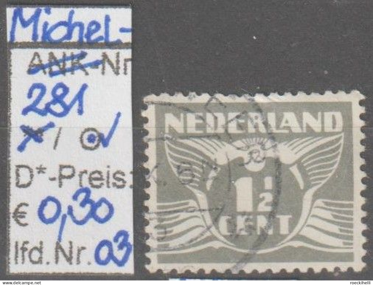 1935 - NIEDERLANDE - FM/DM  "Fliegende Taube" 1 1/2 C Grau - O Gestempelt - S. Scan (281o 01-06 Nl) - Gebruikt