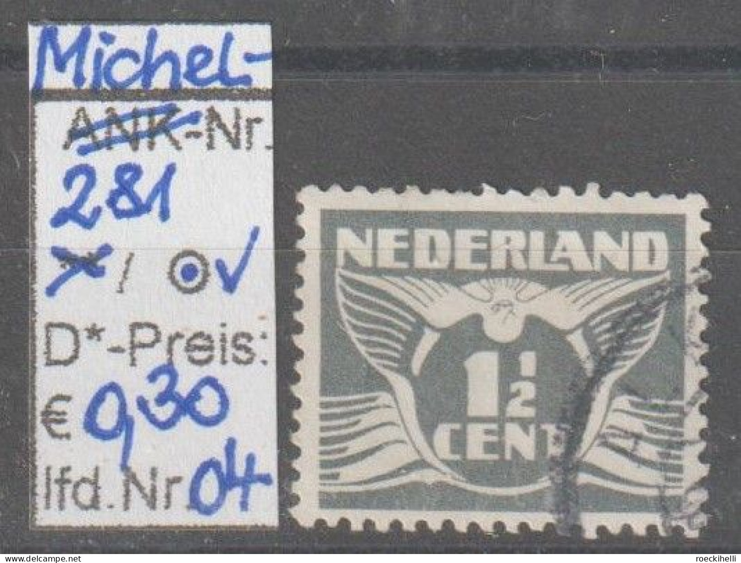 1935 - NIEDERLANDE - FM/DM  "Fliegende Taube" 1 1/2 C Grau - O Gestempelt - S. Scan (281o 01-06 Nl) - Gebruikt