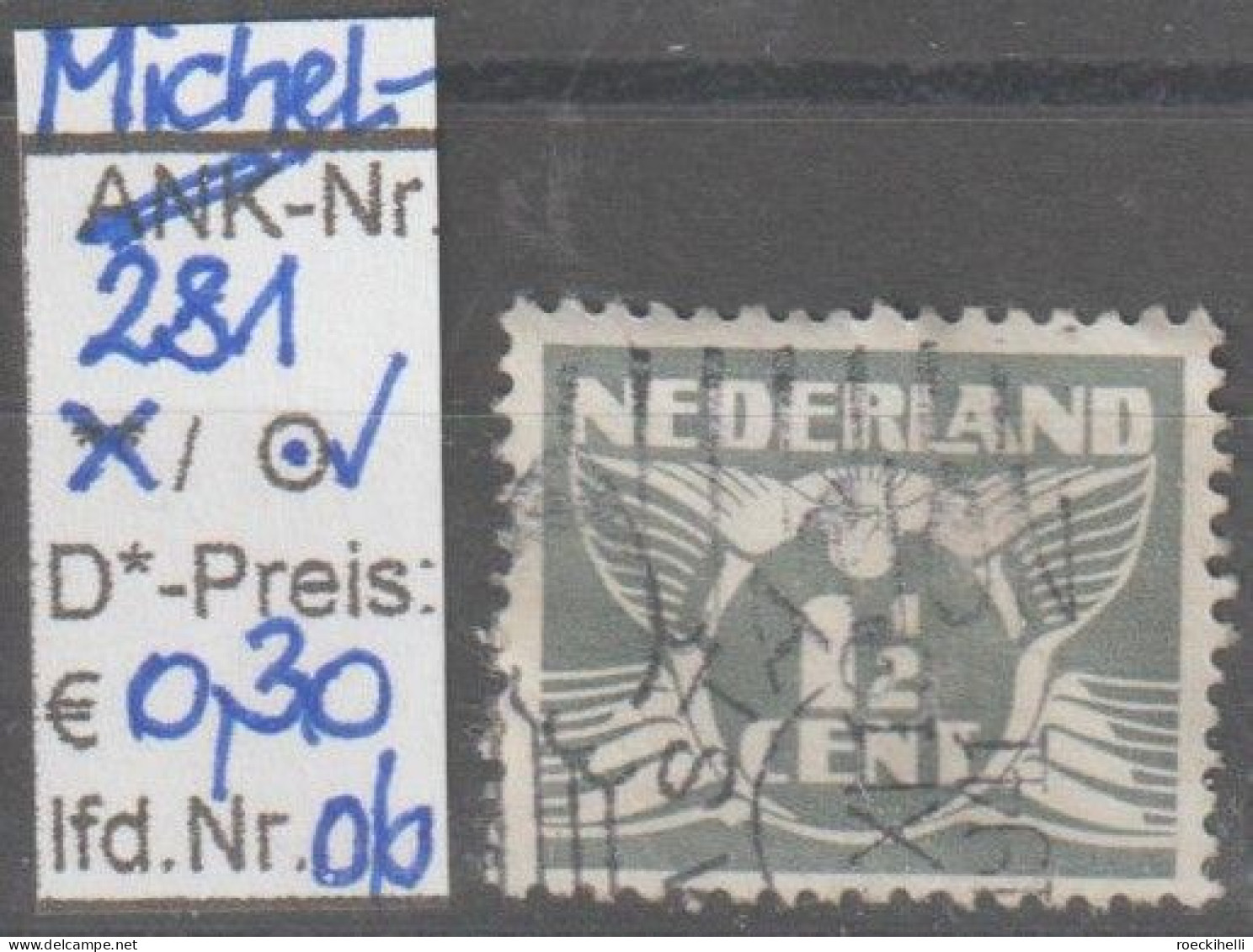 1935 - NIEDERLANDE - FM/DM  "Fliegende Taube" 1 1/2 C Grau - O Gestempelt - S. Scan (281o 01-06 Nl) - Gebruikt