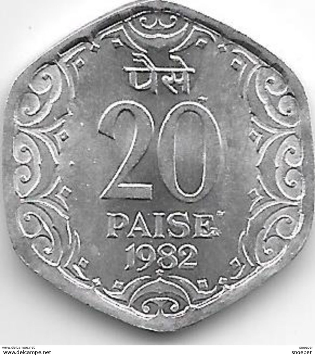 *INDIA 20 PAISA 1982 H  KM 44  Unc Without Mintmark !! - Inde