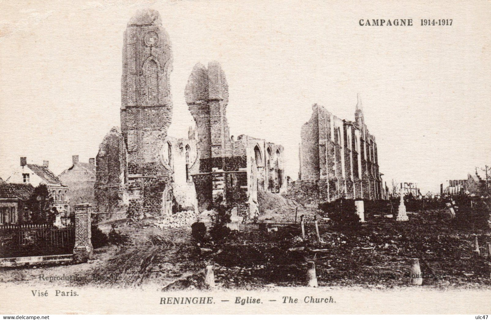 - CAMPAGNE 1914-1918 - RENINGHE. - Eglise. - The Church. - Scan Verso - - Lo-Reninge