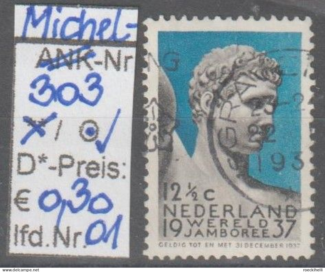 1937 - NIEDERLANDE - SM  "Weltpfadfindertreffen" 12 1/2 C Blauschwarz - O Gestempelt - S. Scan (303o 01-03 Nl) - Gebruikt