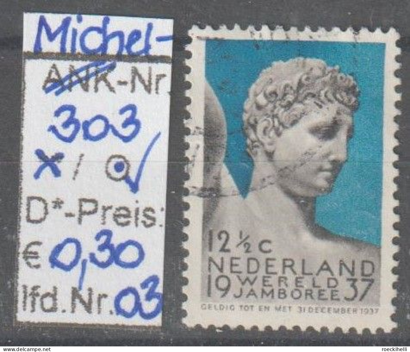 1937 - NIEDERLANDE - SM  "Weltpfadfindertreffen" 12 1/2 C Blauschwarz - O Gestempelt - S. Scan (303o 01-03 Nl) - Gebruikt