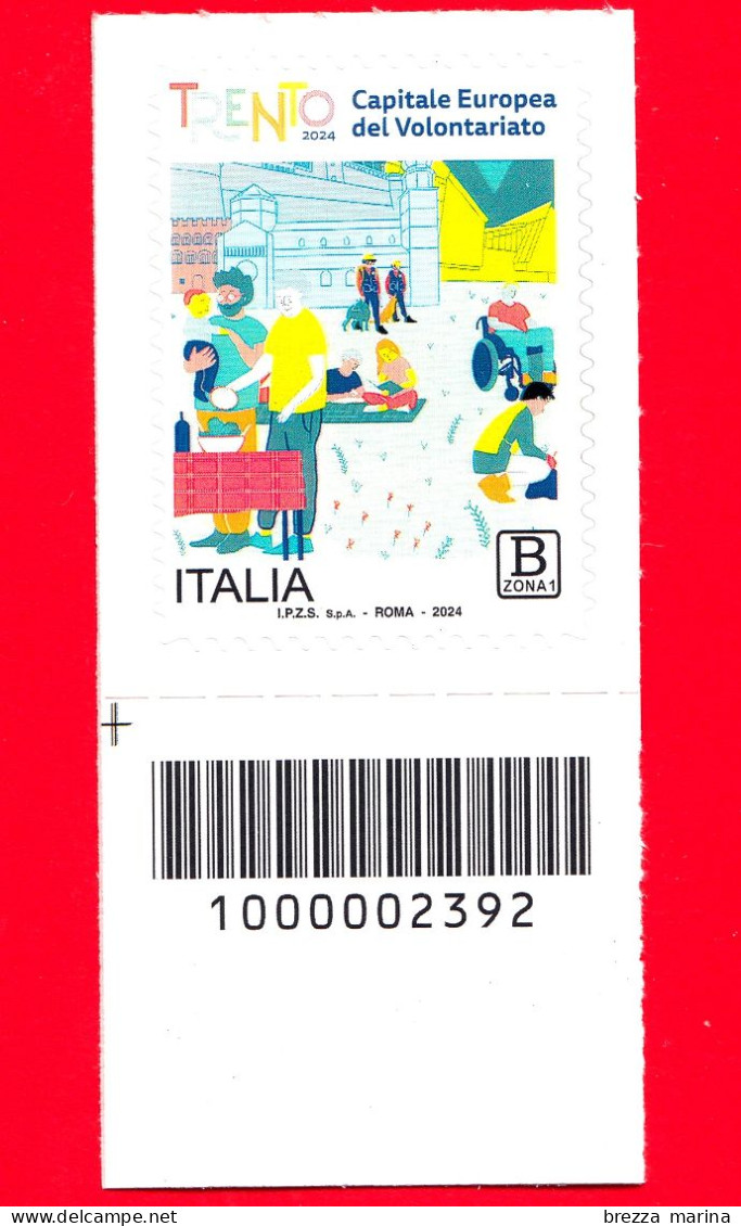 Nuovo - MNH - ITALIA - 2024 - Città D’Italia - Trento, Capitale Europea Del Volontariato – B Zona 1 - Barre 2392 - Code-barres