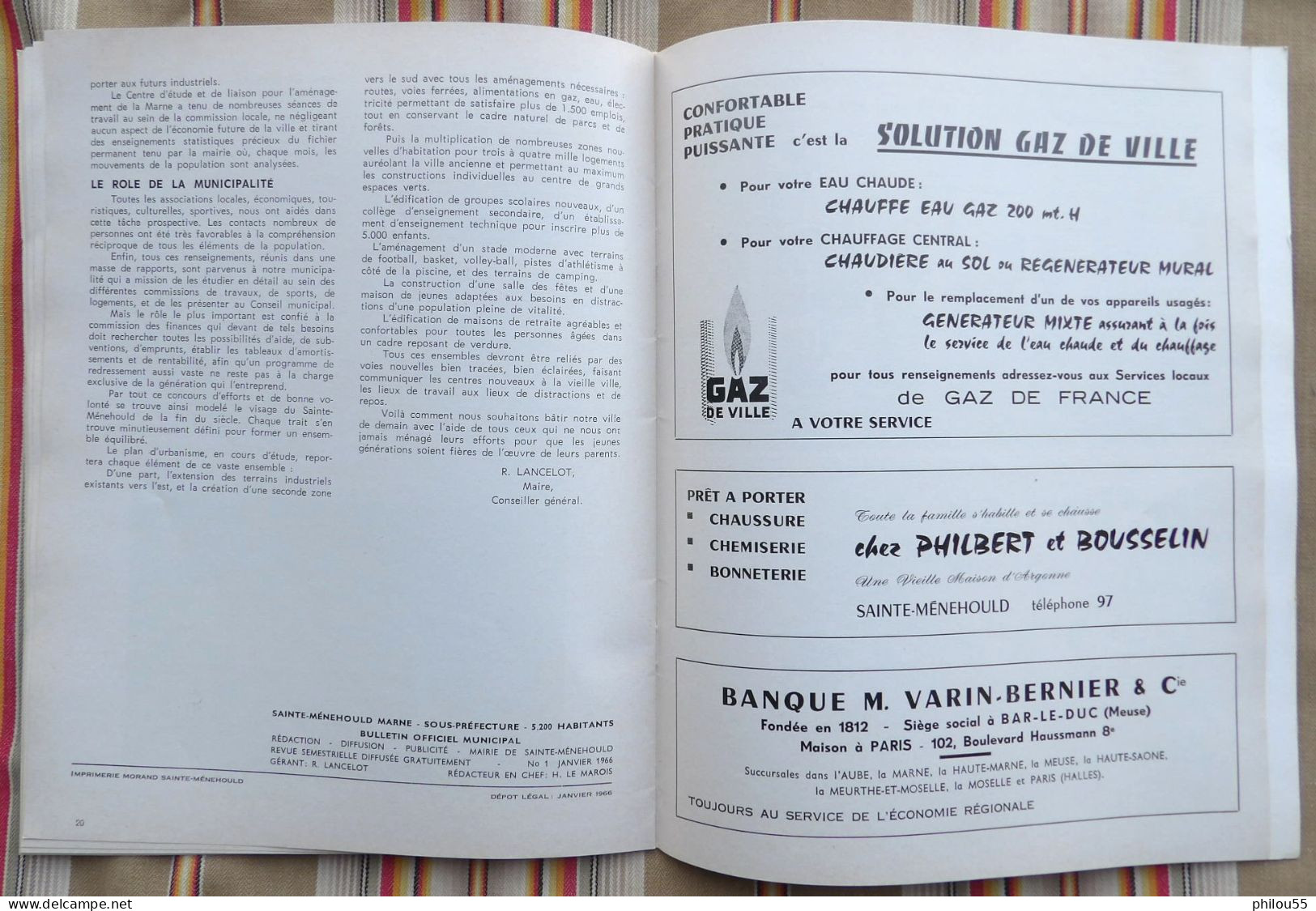 51 SAINTE MENEHOULD Bulletin Municipal N° 1Janvier 1966 couverture Etienne THIERY (Chaussures)