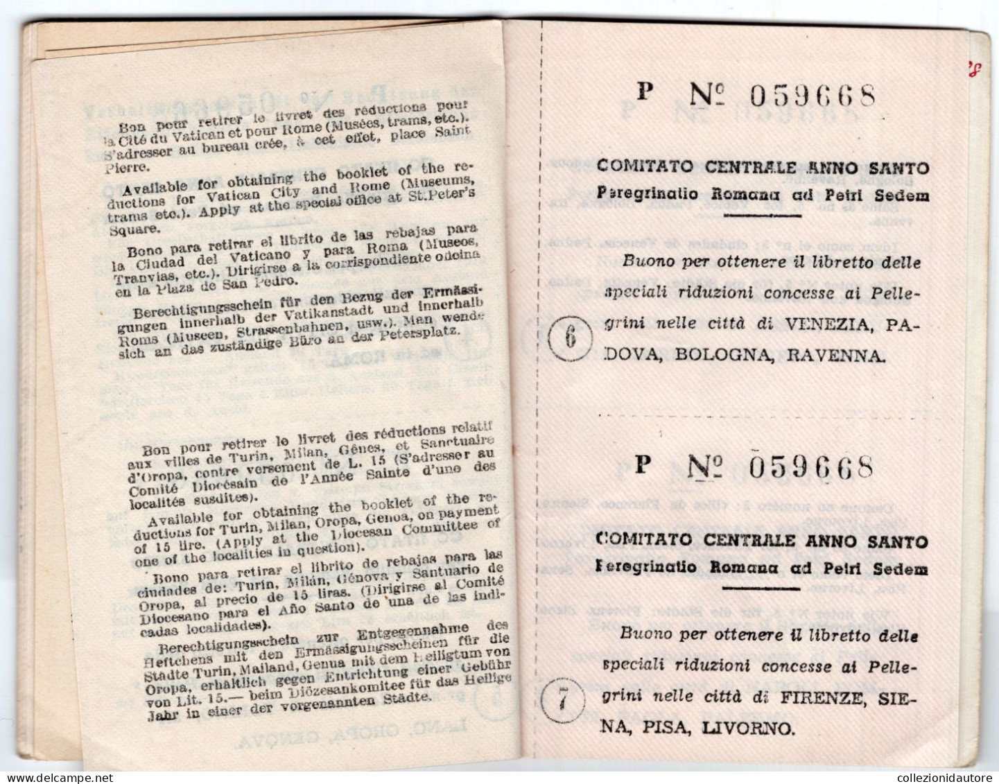 COMITATO CENTRALE ANNO SANTO COMITÉ NATIONAL FRANCAIS DE L'ANNÉE SANT TESSERA N°059668 DEL 1950 PEREGRINATIO 8X12,5 CM