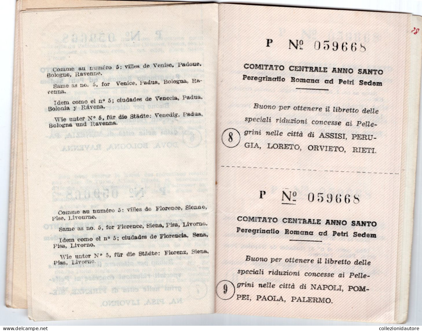 COMITATO CENTRALE ANNO SANTO COMITÉ NATIONAL FRANCAIS DE L'ANNÉE SANT TESSERA N°059668 DEL 1950 PEREGRINATIO 8X12,5 CM