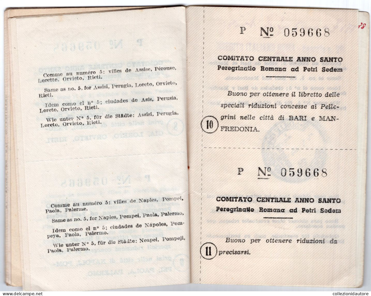 COMITATO CENTRALE ANNO SANTO COMITÉ NATIONAL FRANCAIS DE L'ANNÉE SANT TESSERA N°059668 DEL 1950 PEREGRINATIO 8X12,5 CM