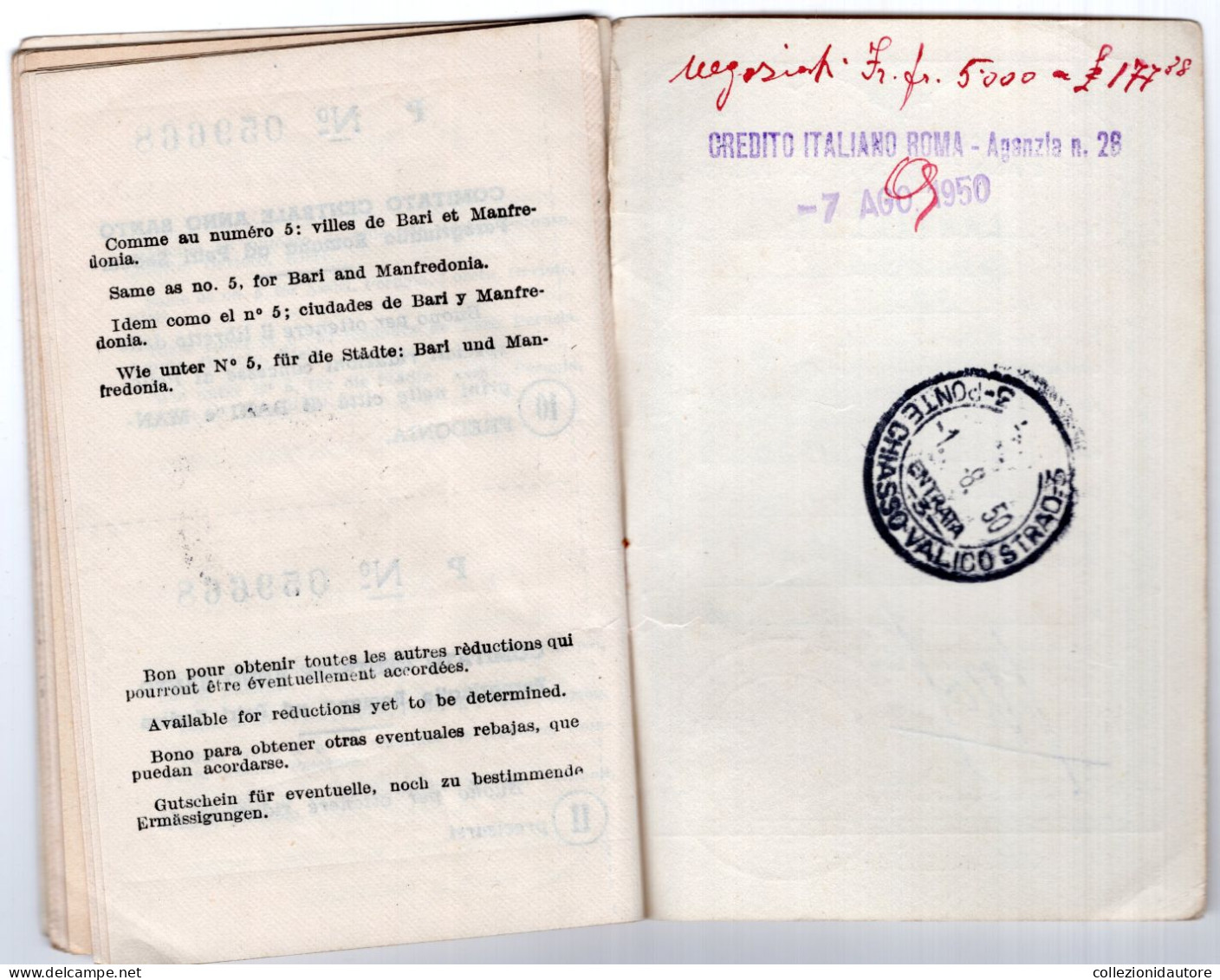 COMITATO CENTRALE ANNO SANTO COMITÉ NATIONAL FRANCAIS DE L'ANNÉE SANT TESSERA N°059668 DEL 1950 PEREGRINATIO 8X12,5 CM